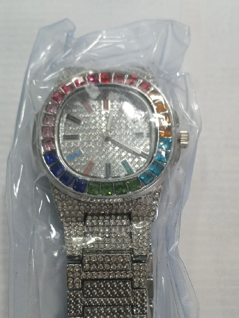 Silver Pavé Watch with Rainbow Crystal Bezel - Picture 4 of 5